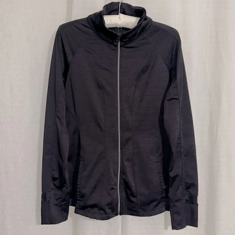 apana L Heather Purple Black Fitted Full Zip Mock-neck Athletic  Workout Jacket
